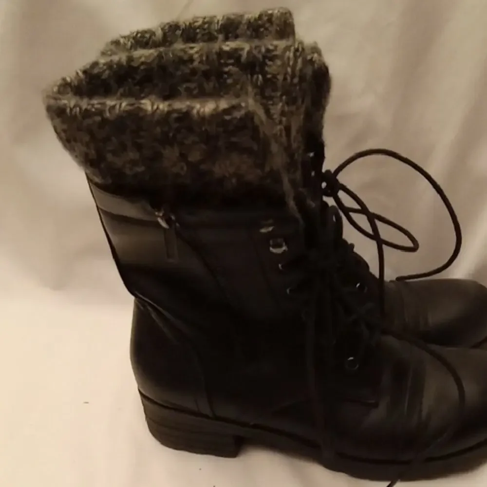 Women's Size 6 Black Knit-Lined Boots. Biker, Athleisure, Warm,